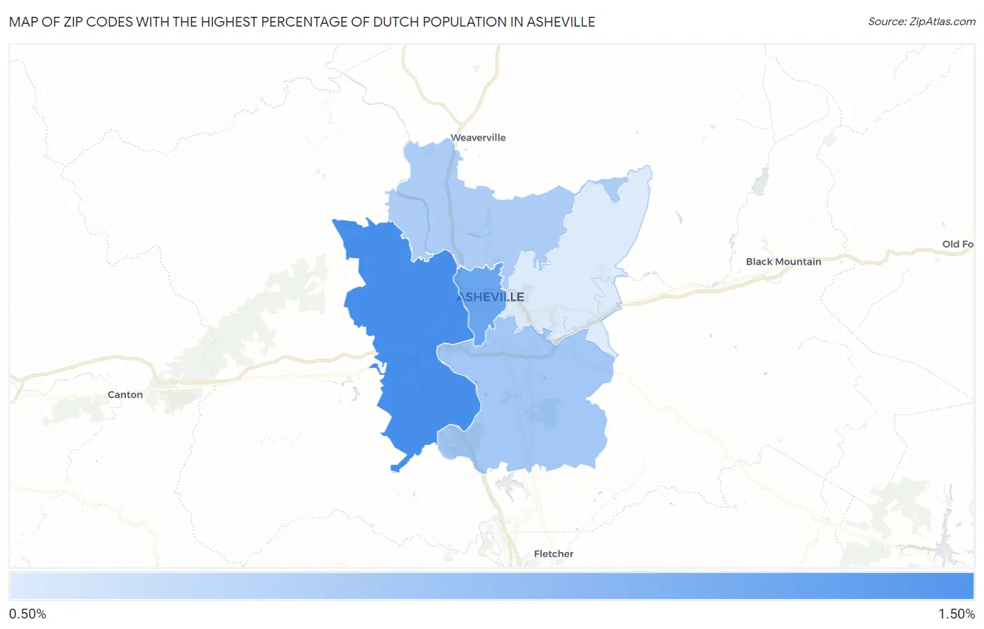 Zip Codes with the Highest Percentage of Dutch Population in Asheville Map