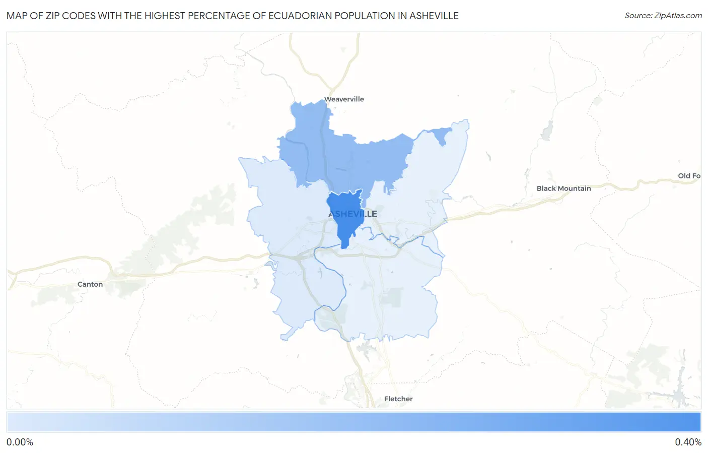 Zip Codes with the Highest Percentage of Ecuadorian Population in Asheville Map