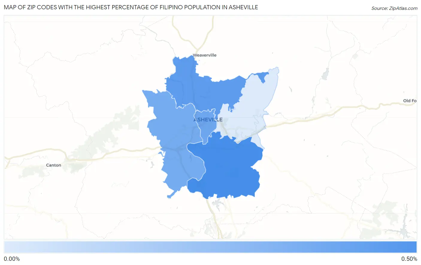 Zip Codes with the Highest Percentage of Filipino Population in Asheville Map