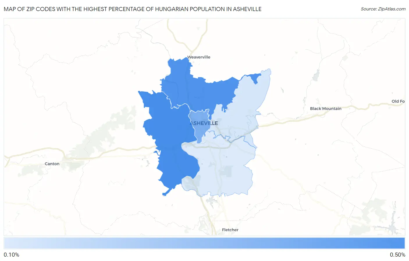 Zip Codes with the Highest Percentage of Hungarian Population in Asheville Map