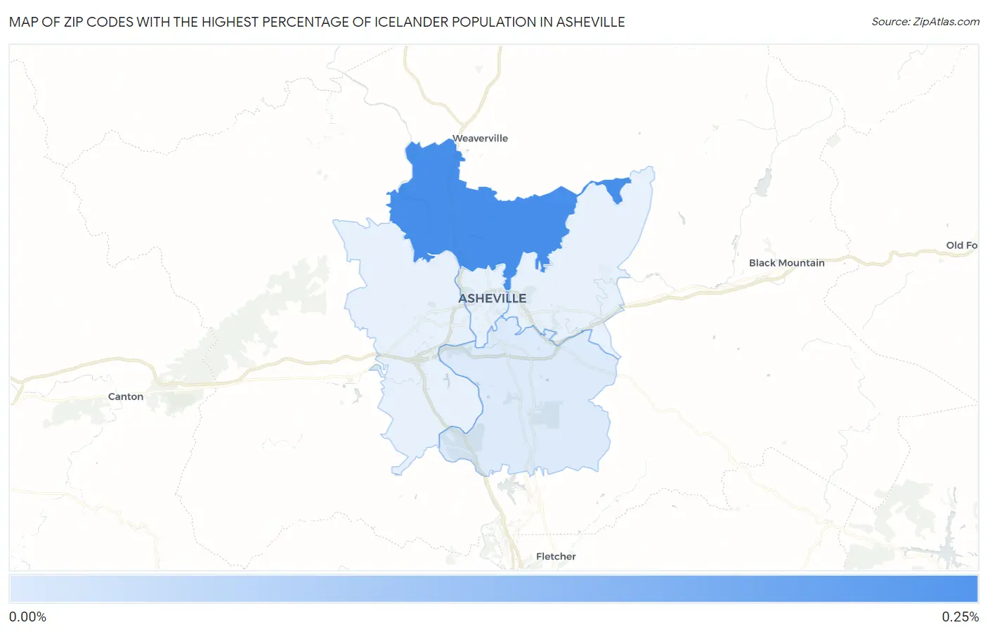 Zip Codes with the Highest Percentage of Icelander Population in Asheville Map