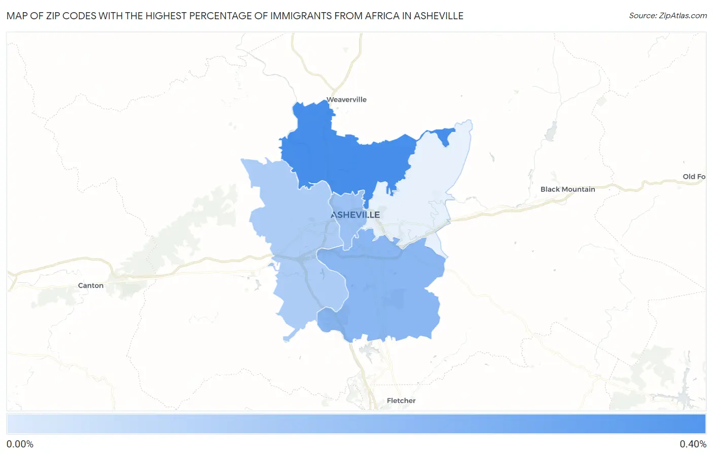 Zip Codes with the Highest Percentage of Immigrants from Africa in Asheville Map