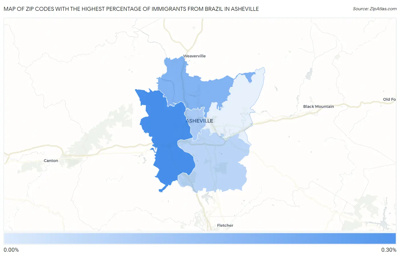 Zip Codes with the Highest Percentage of Immigrants from Brazil in Asheville Map