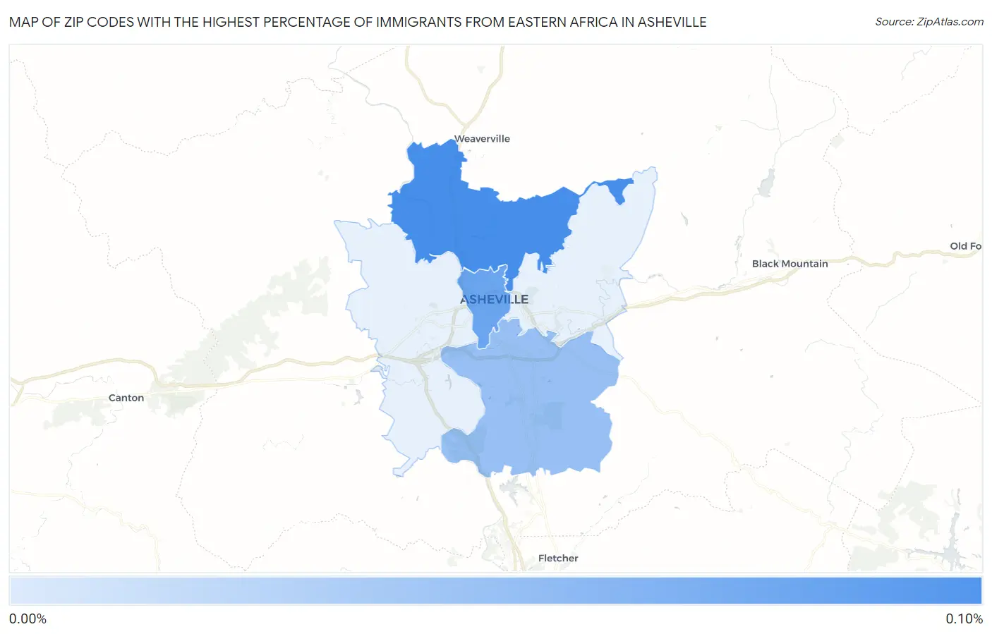 Zip Codes with the Highest Percentage of Immigrants from Eastern Africa in Asheville Map