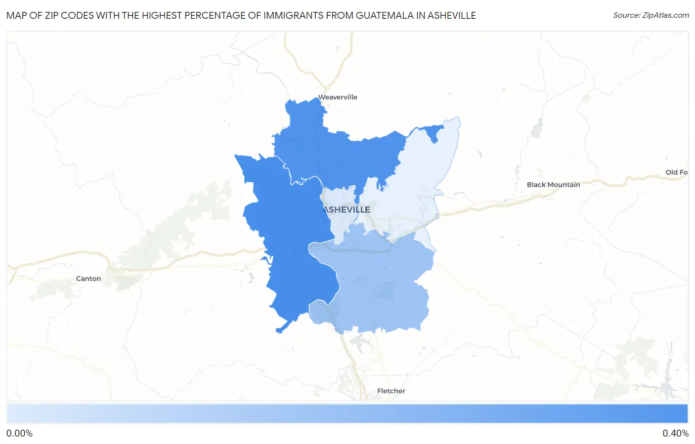 Zip Codes with the Highest Percentage of Immigrants from Guatemala in Asheville Map