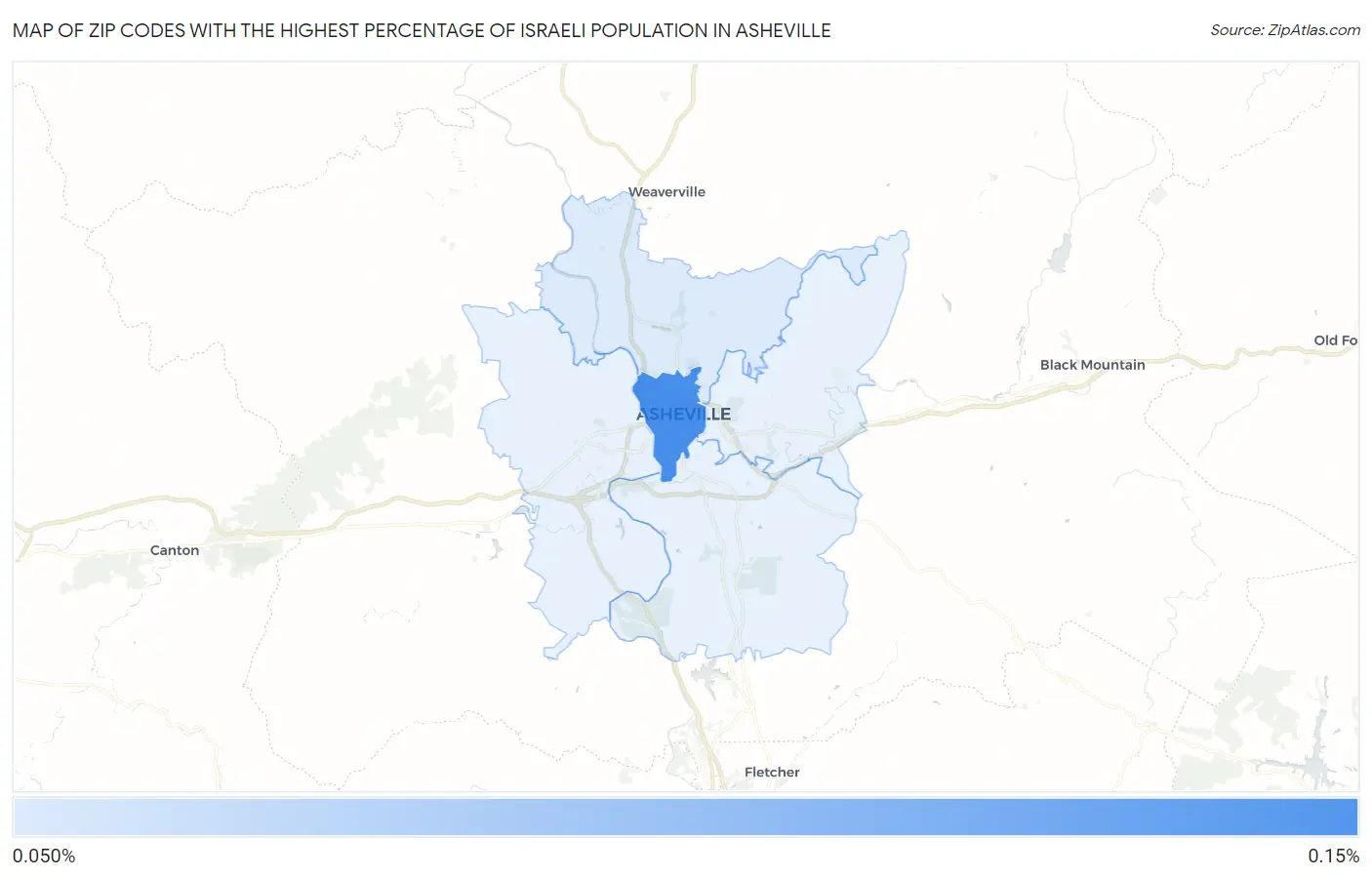 Zip Codes with the Highest Percentage of Israeli Population in Asheville Map