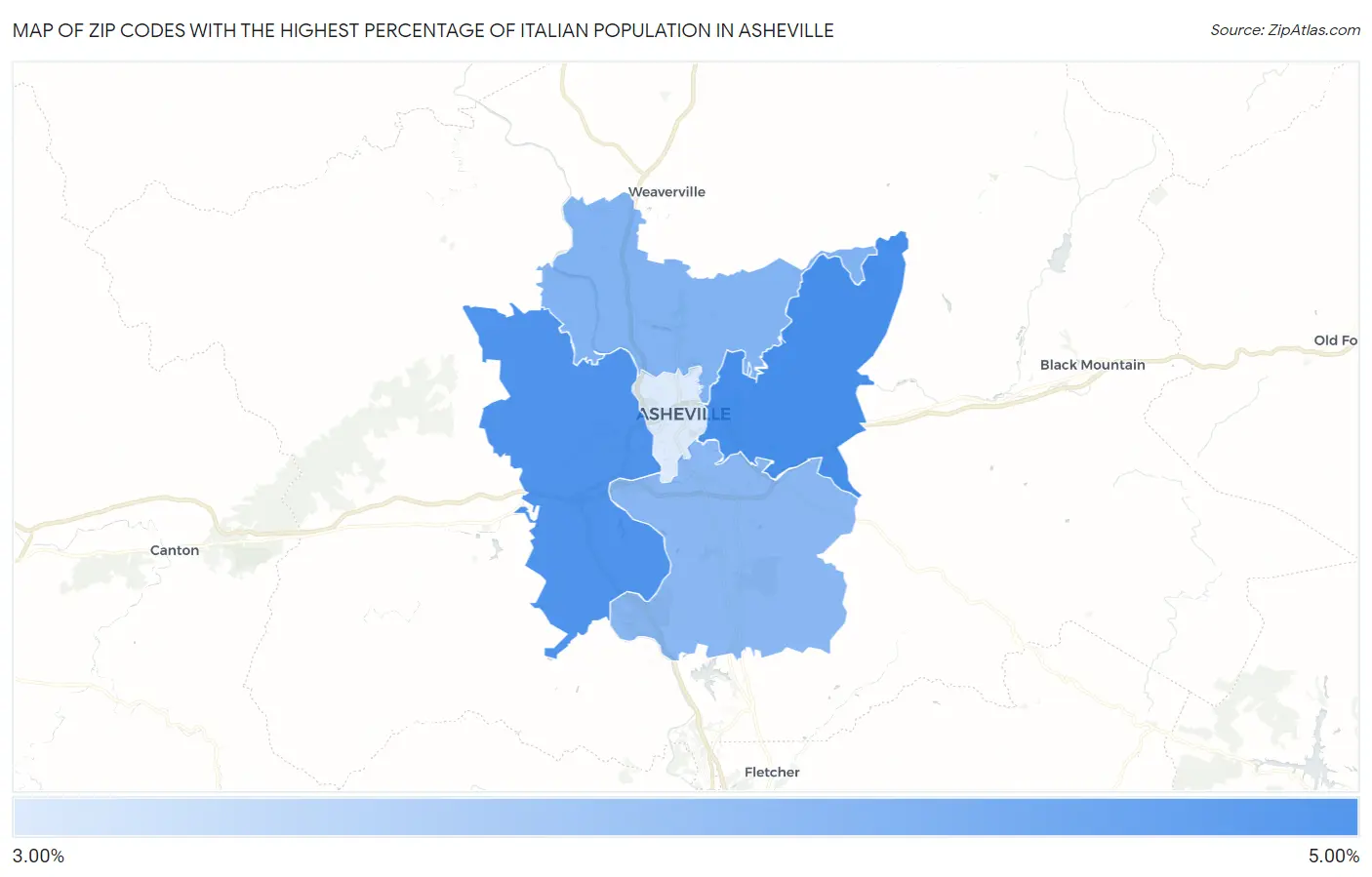 Zip Codes with the Highest Percentage of Italian Population in Asheville Map