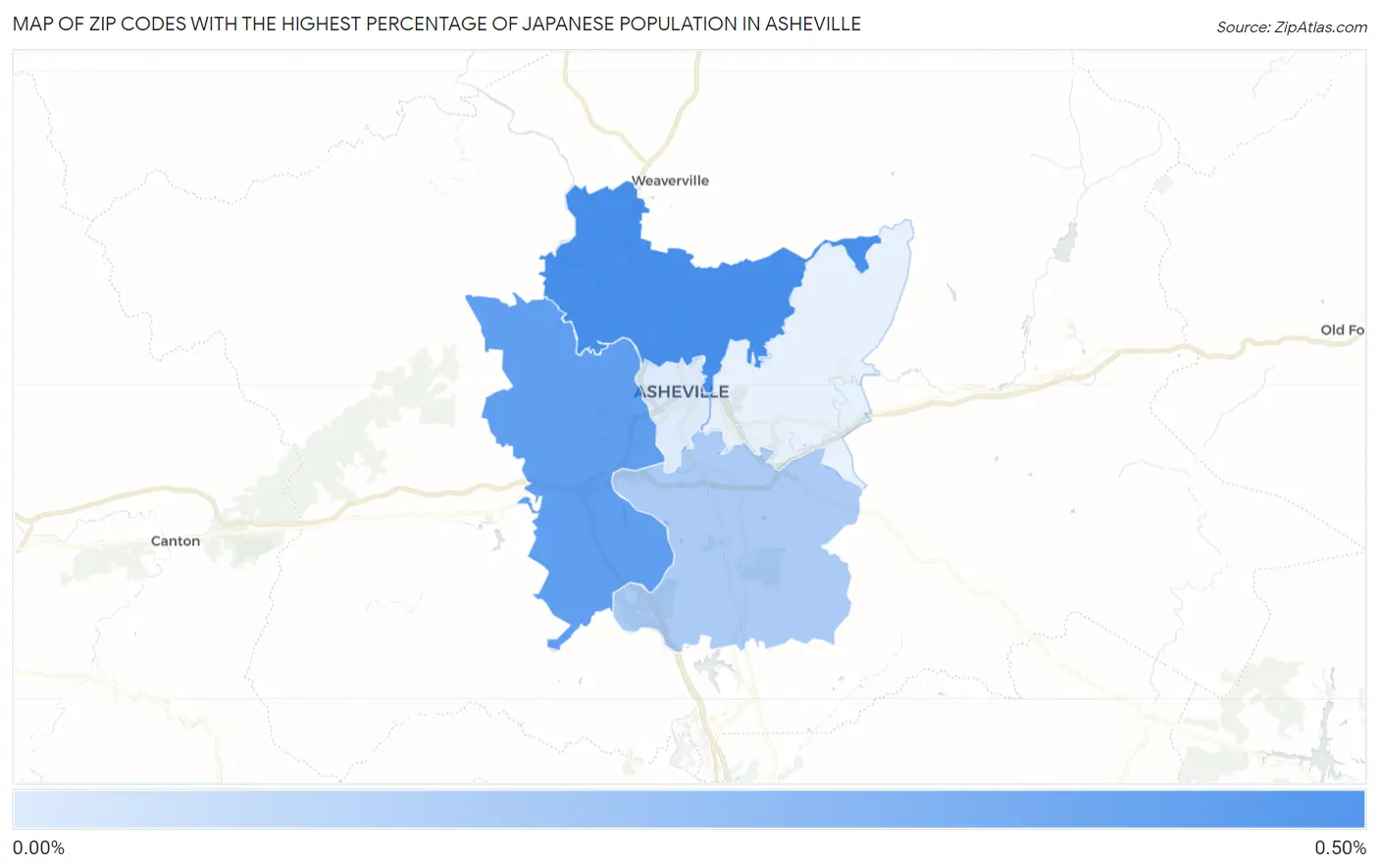 Zip Codes with the Highest Percentage of Japanese Population in Asheville Map