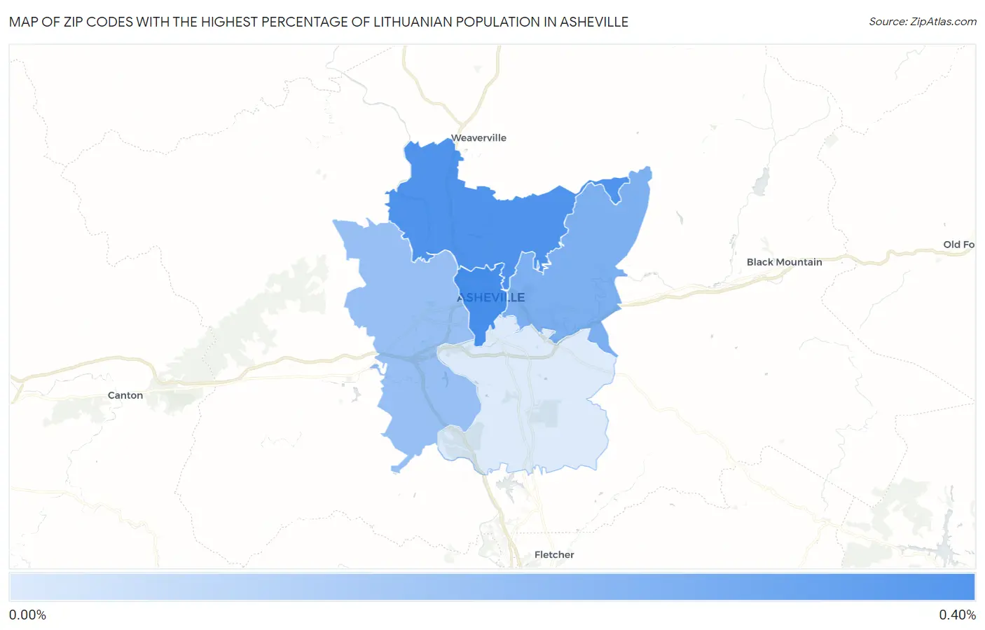 Zip Codes with the Highest Percentage of Lithuanian Population in Asheville Map