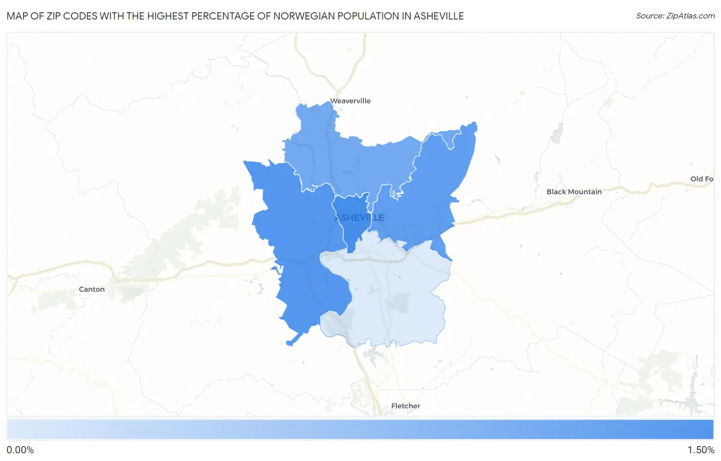 Zip Codes with the Highest Percentage of Norwegian Population in Asheville Map