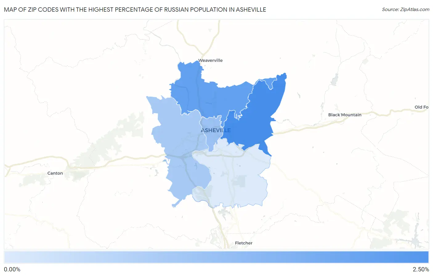 Zip Codes with the Highest Percentage of Russian Population in Asheville Map