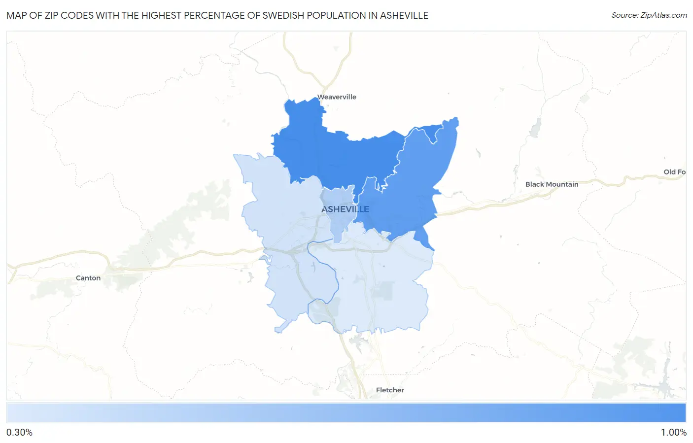 Zip Codes with the Highest Percentage of Swedish Population in Asheville Map