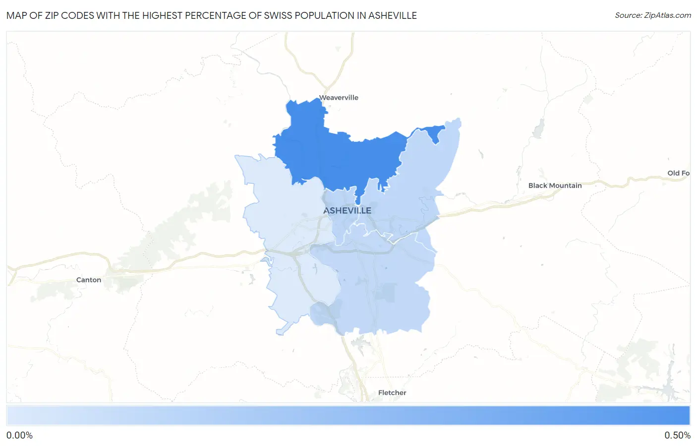 Zip Codes with the Highest Percentage of Swiss Population in Asheville Map