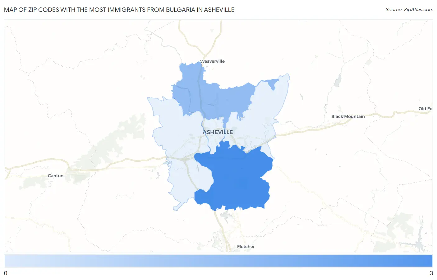 Zip Codes with the Most Immigrants from Bulgaria in Asheville Map