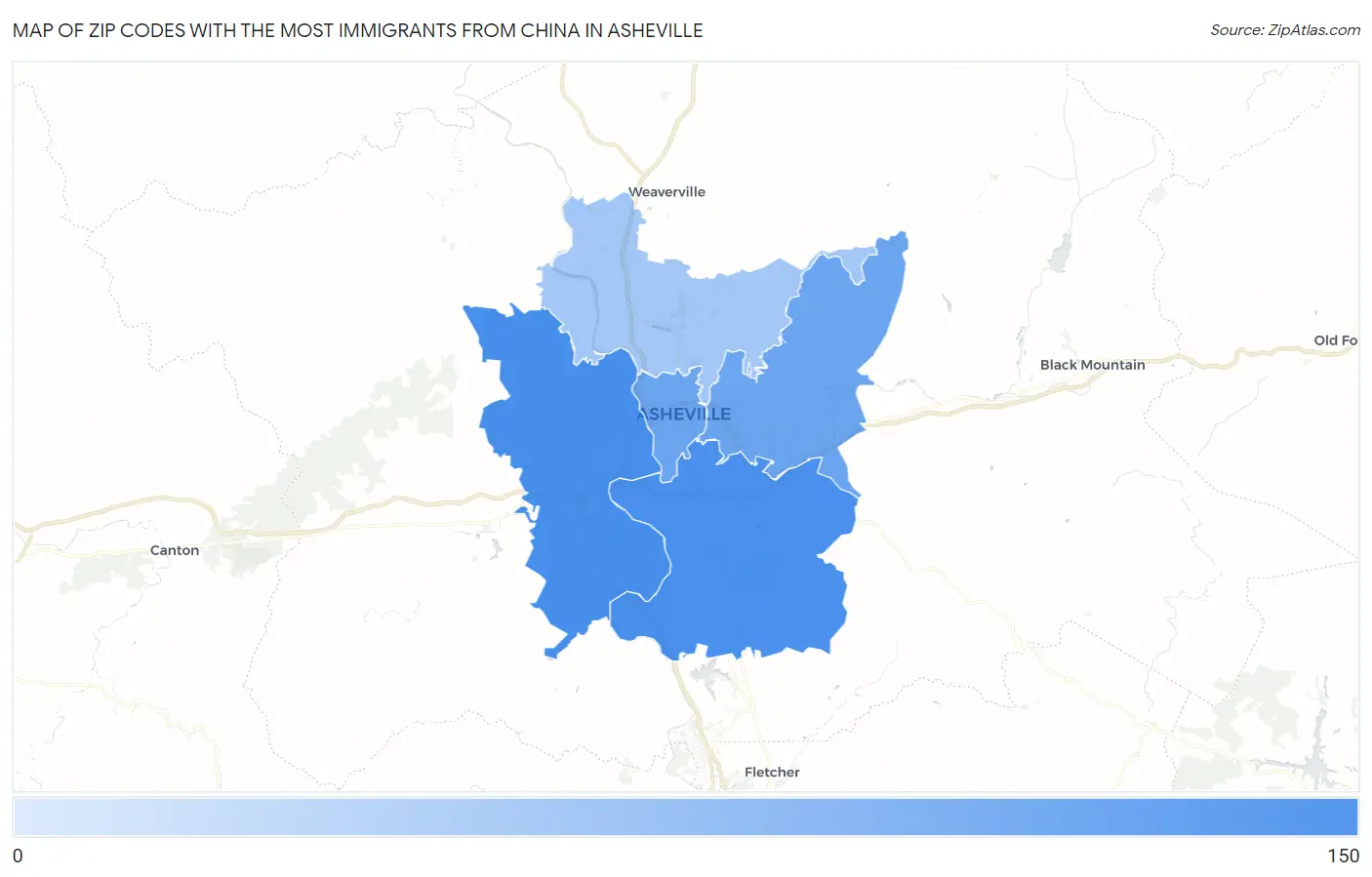 Zip Codes with the Most Immigrants from China in Asheville Map