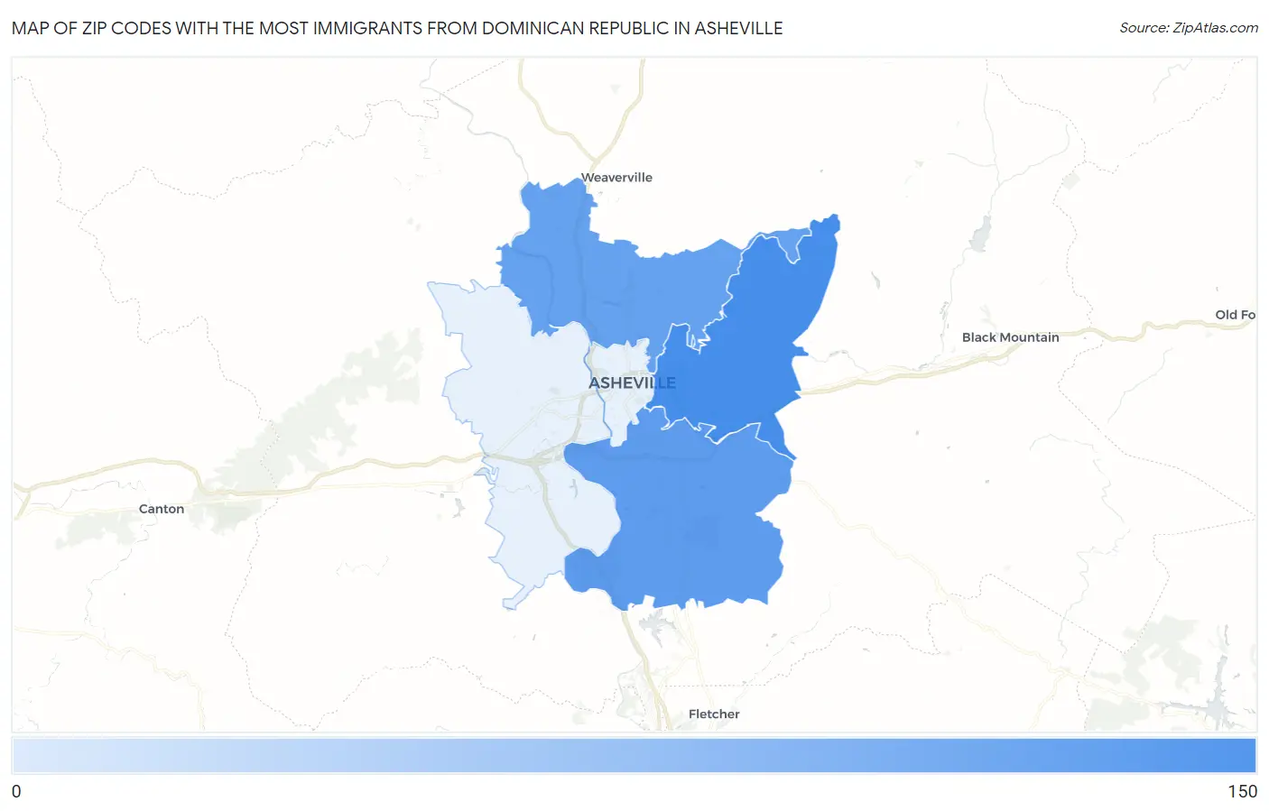Zip Codes with the Most Immigrants from Dominican Republic in Asheville Map