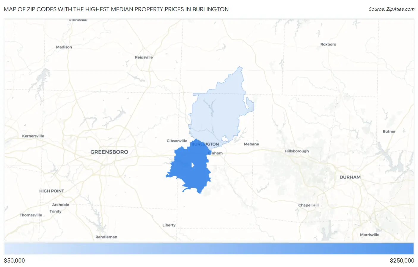 Zip Codes with the Highest Median Property Prices in Burlington Map