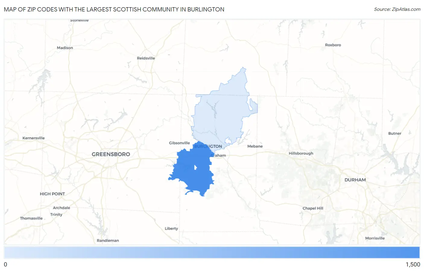 Zip Codes with the Largest Scottish Community in Burlington Map