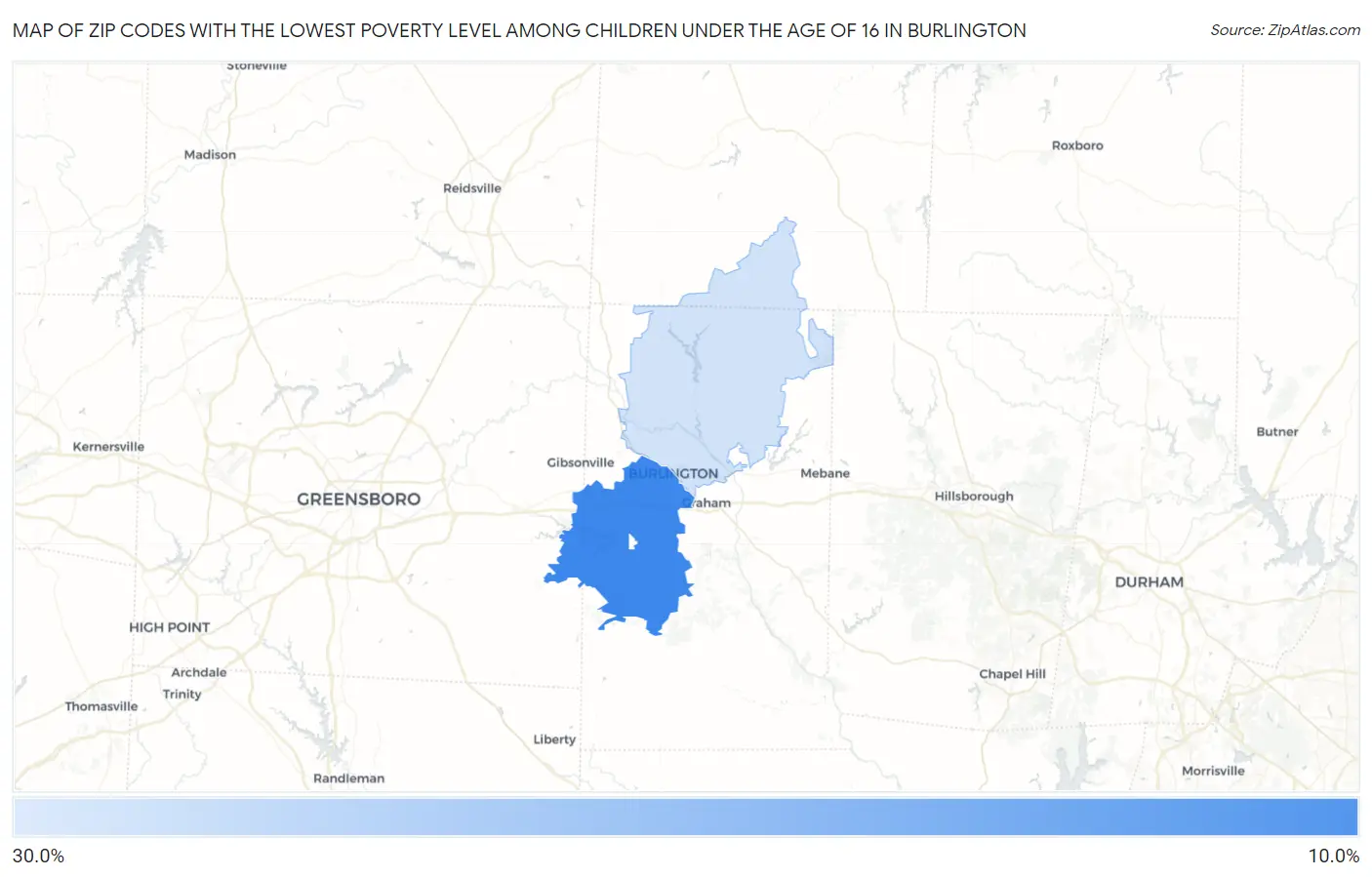 Zip Codes with the Lowest Poverty Level Among Children Under the Age of 16 in Burlington Map