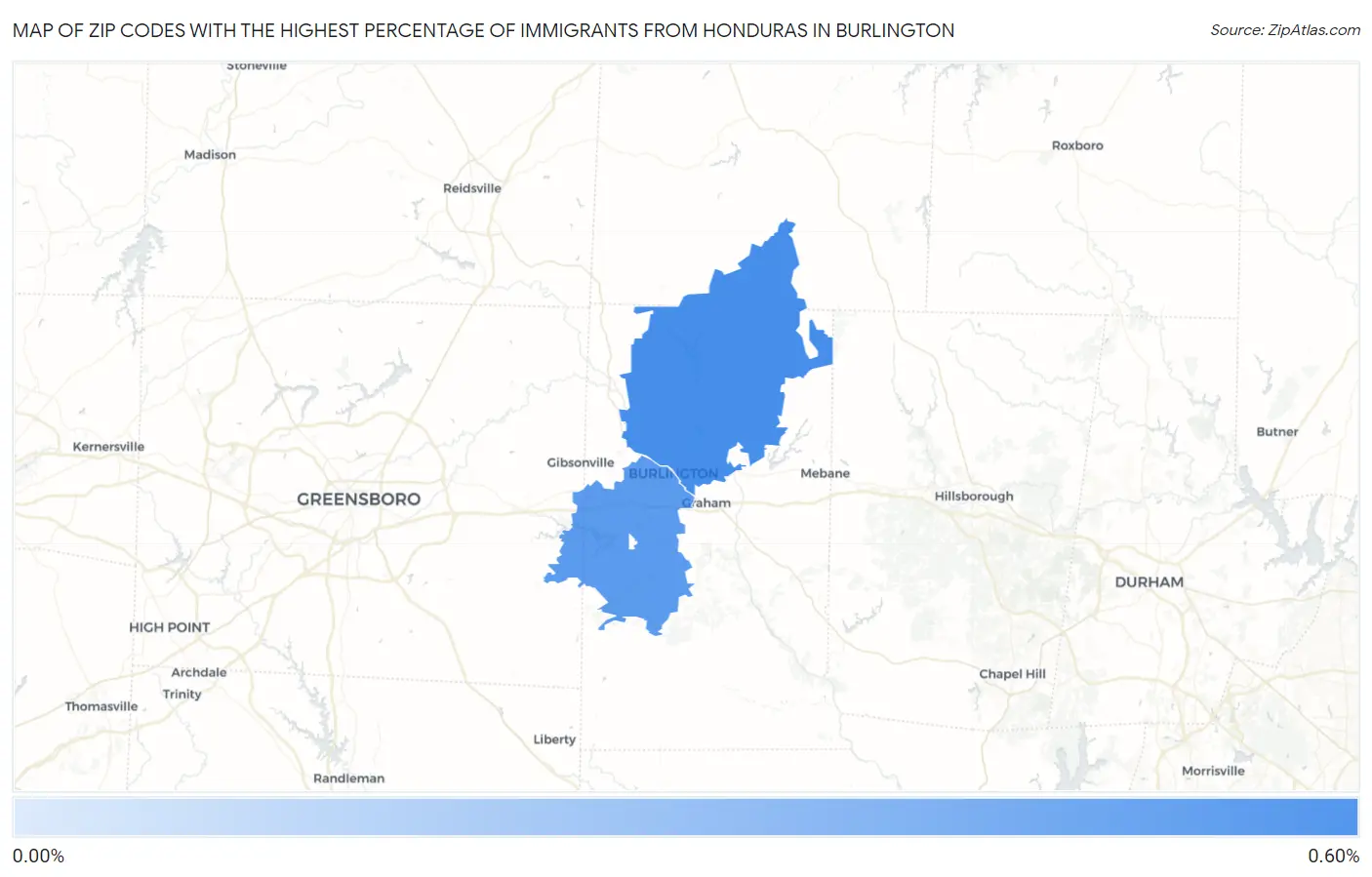 Zip Codes with the Highest Percentage of Immigrants from Honduras in Burlington Map