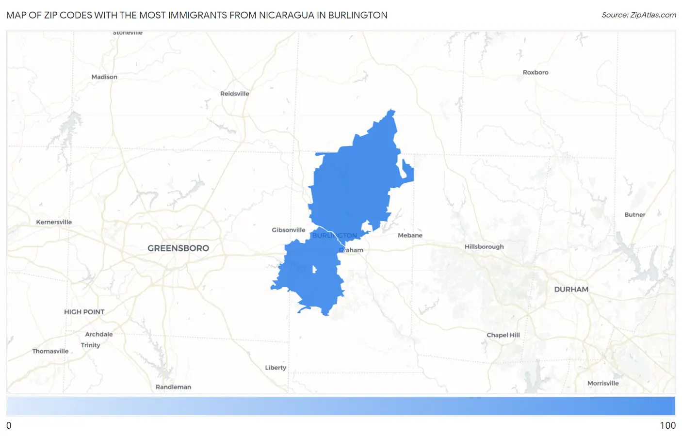 Zip Codes with the Most Immigrants from Nicaragua in Burlington Map