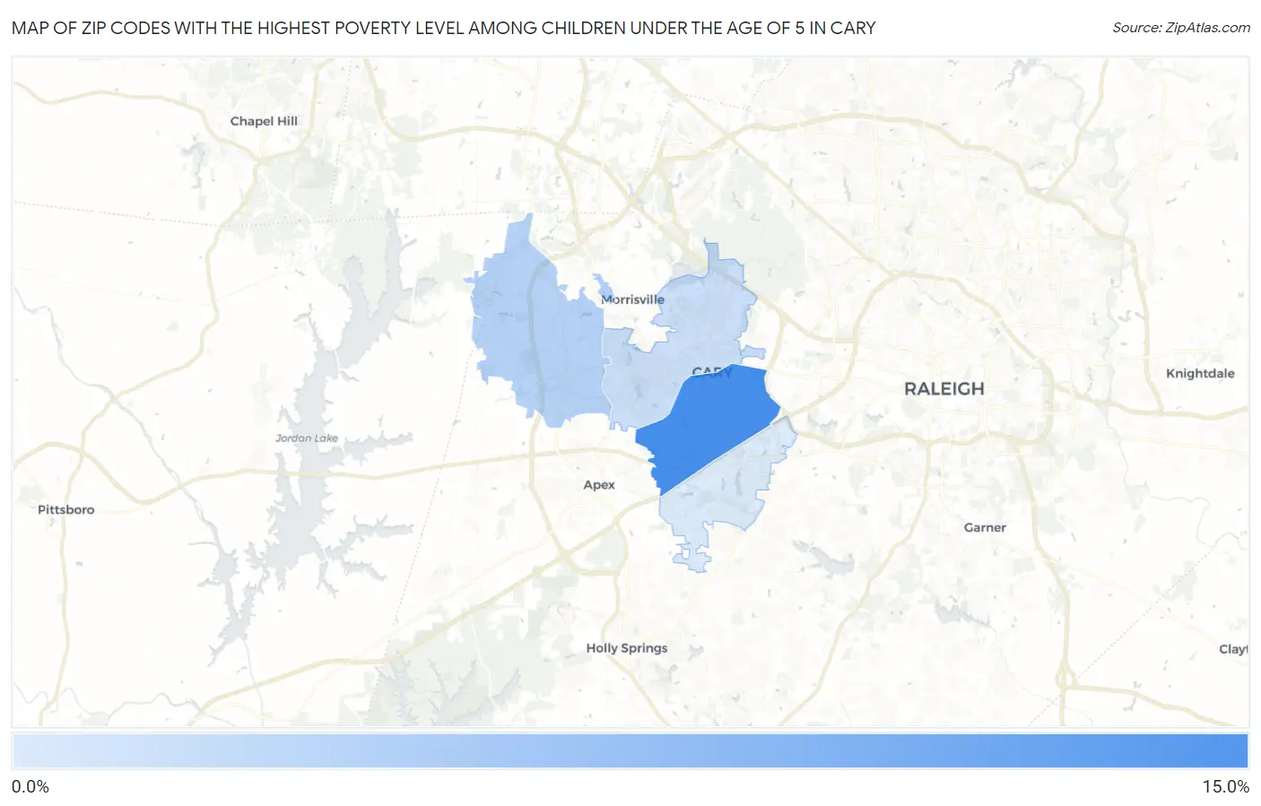 Zip Codes with the Highest Poverty Level Among Children Under the Age of 5 in Cary Map