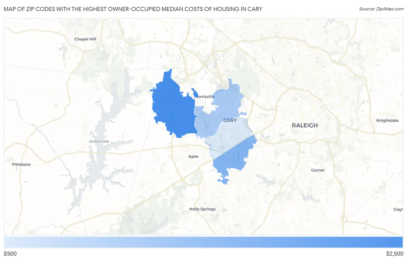 Zip Codes with the Highest Owner-Occupied Median Costs of Housing in Cary Map