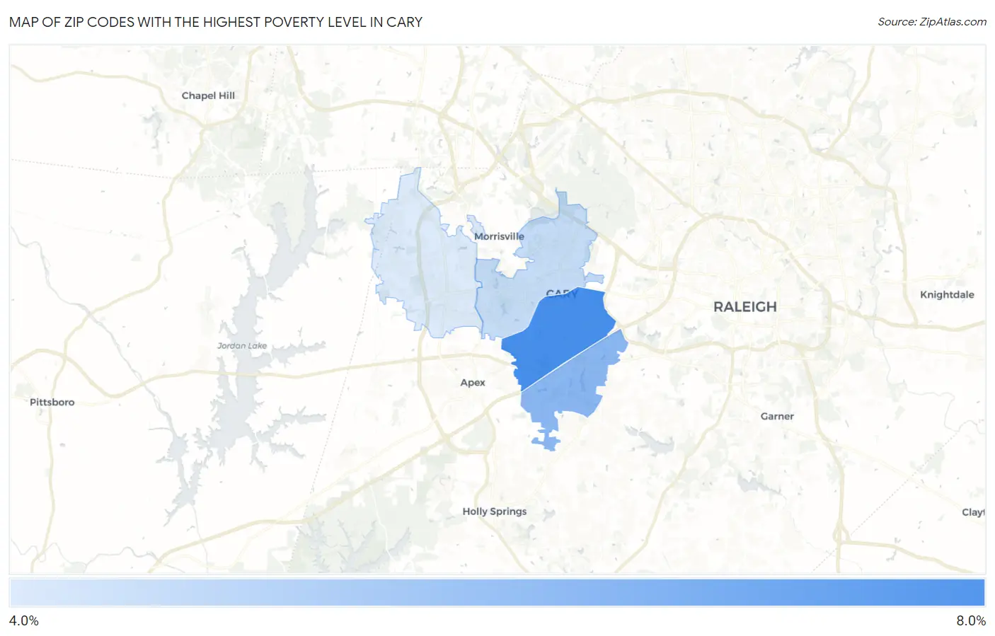 Zip Codes with the Highest Poverty Level in Cary Map