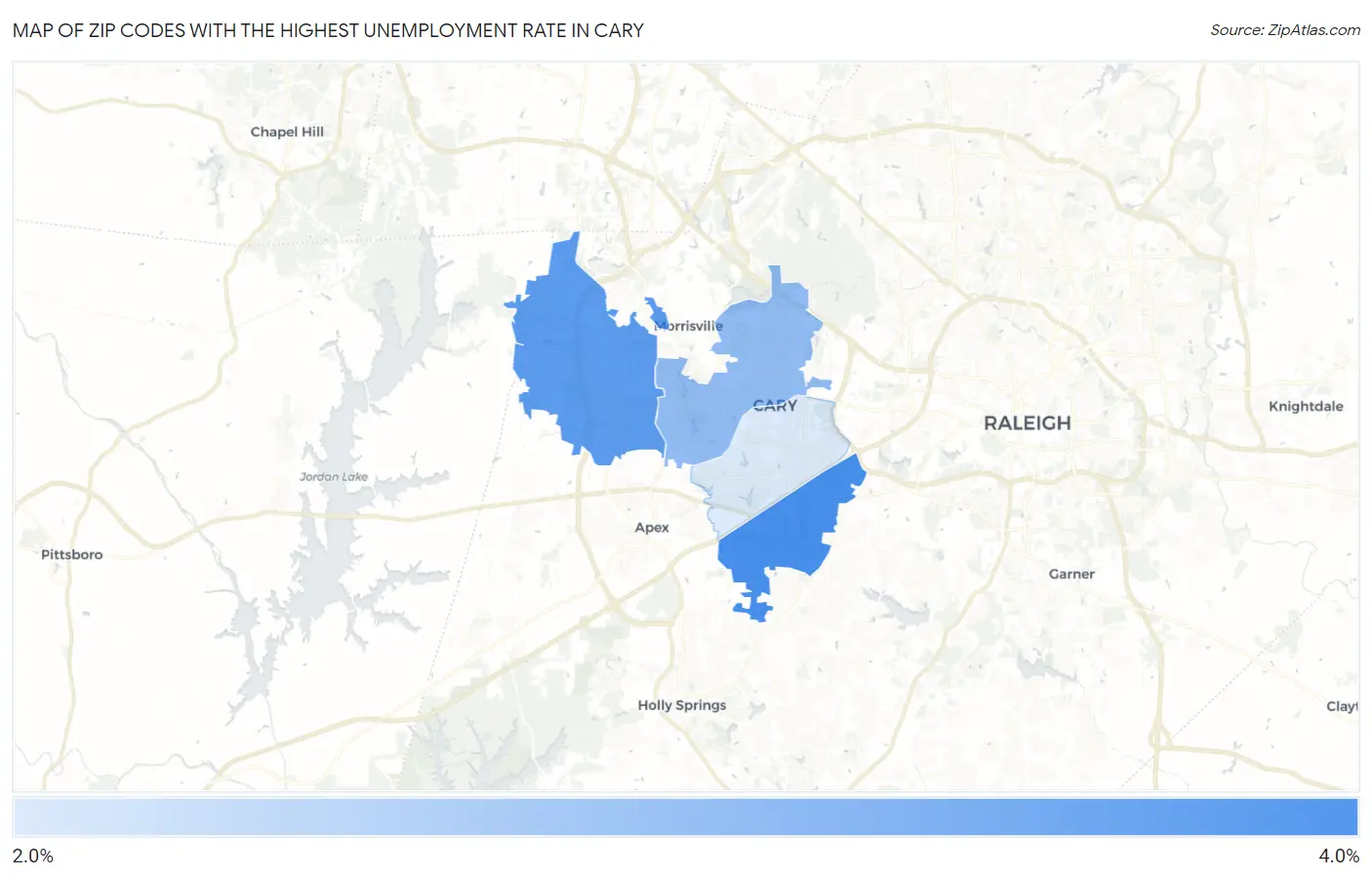 Zip Codes with the Highest Unemployment Rate in Cary Map