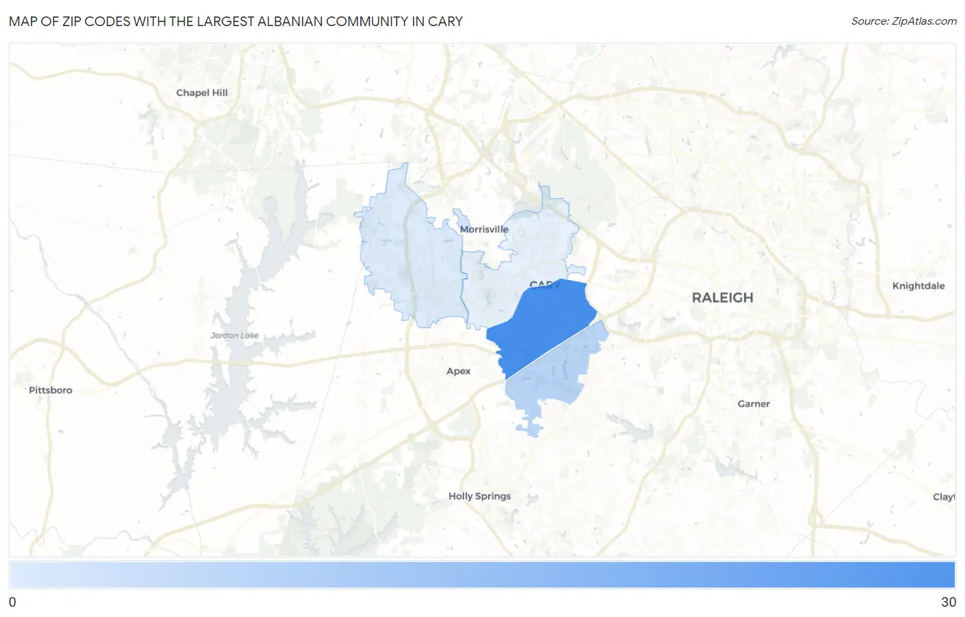 Zip Codes with the Largest Albanian Community in Cary Map