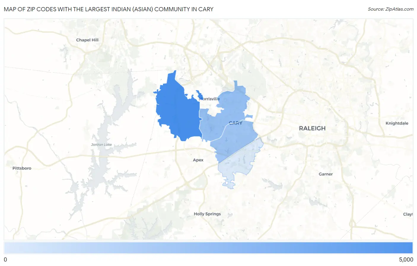 Zip Codes with the Largest Indian (Asian) Community in Cary Map