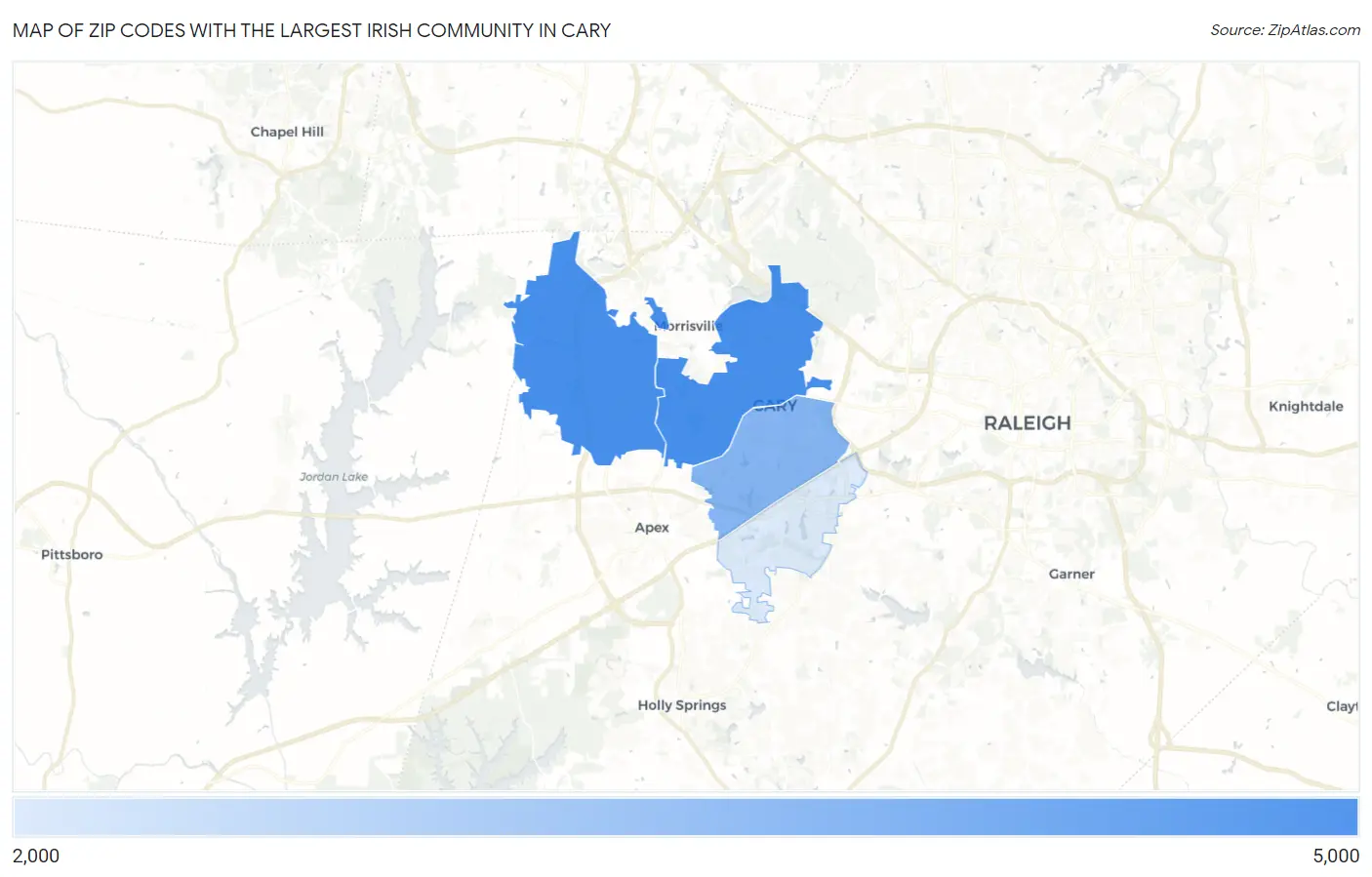 Zip Codes with the Largest Irish Community in Cary Map