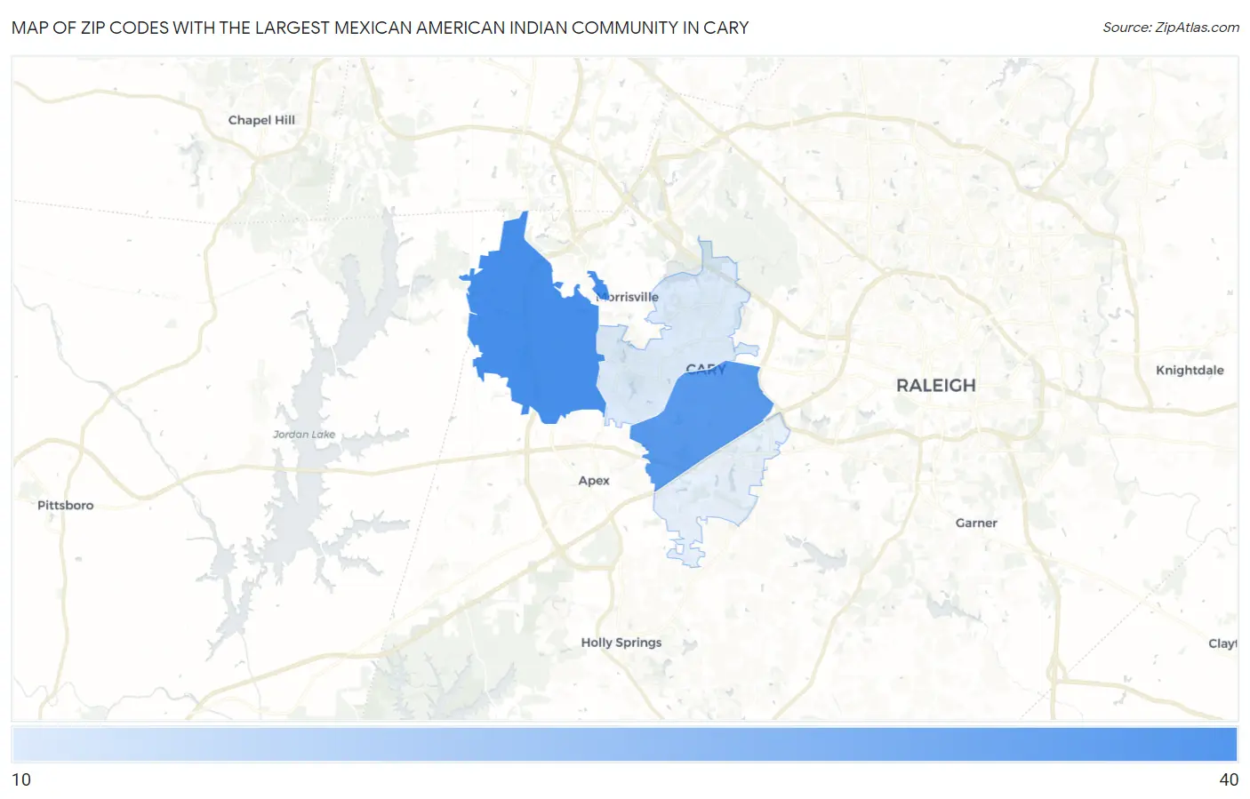 Zip Codes with the Largest Mexican American Indian Community in Cary Map