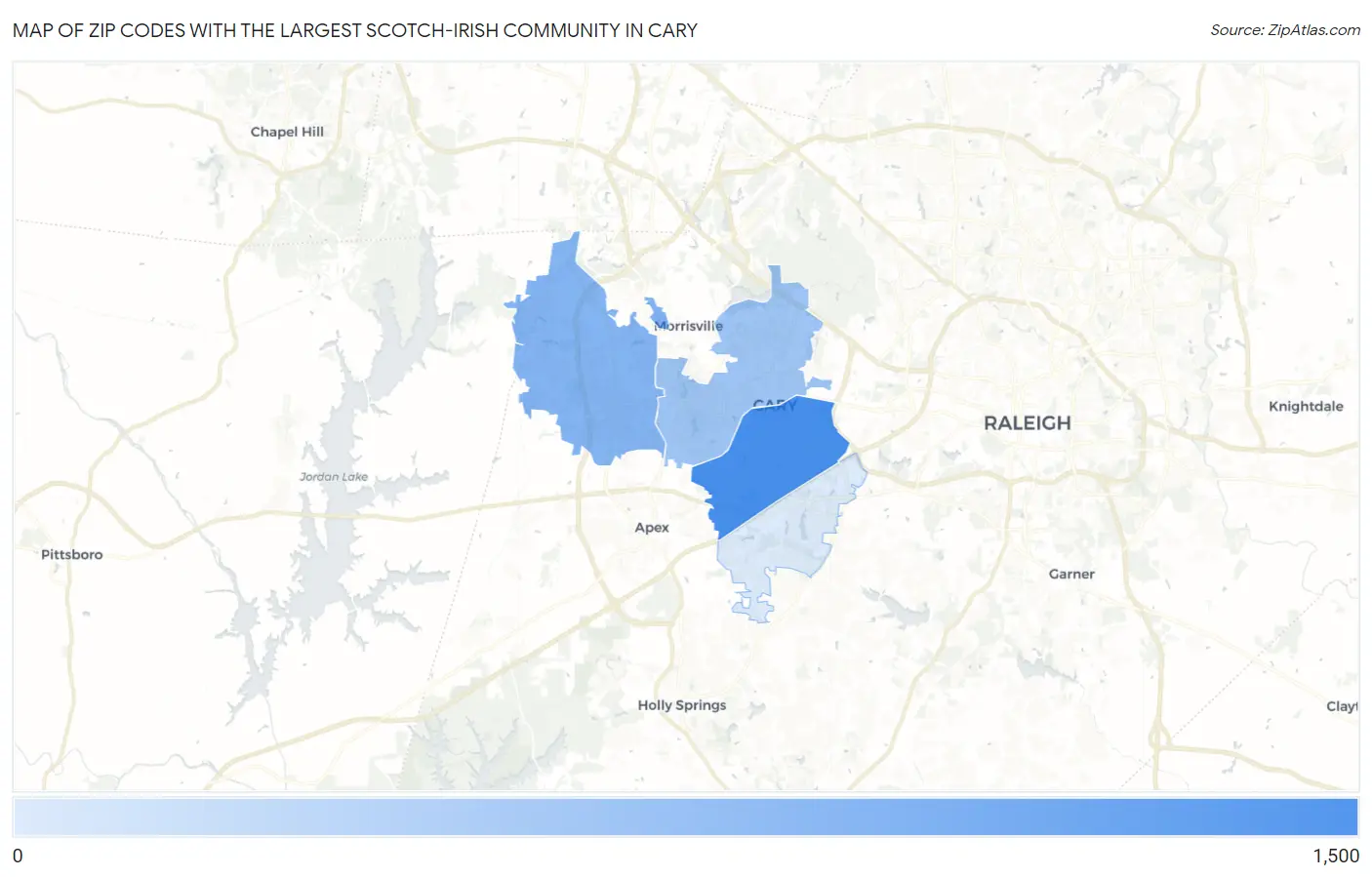 Zip Codes with the Largest Scotch-Irish Community in Cary Map