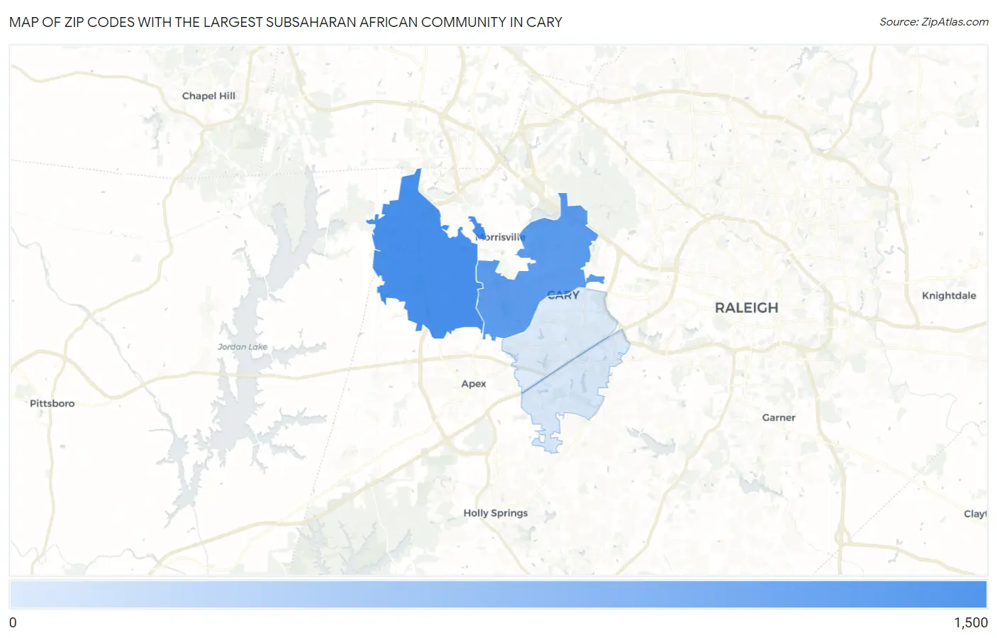 Zip Codes with the Largest Subsaharan African Community in Cary Map