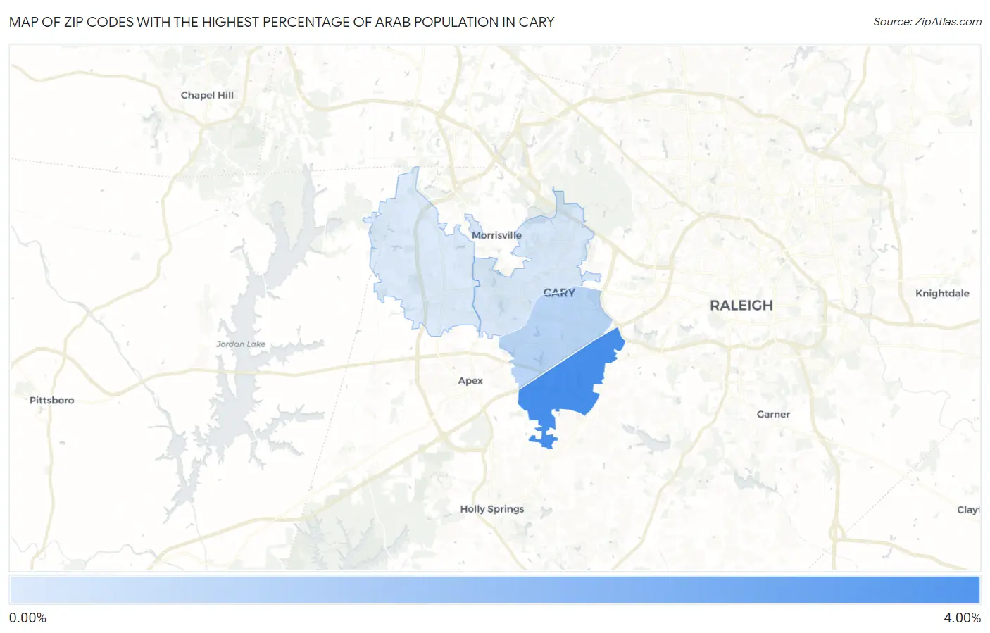 Zip Codes with the Highest Percentage of Arab Population in Cary Map