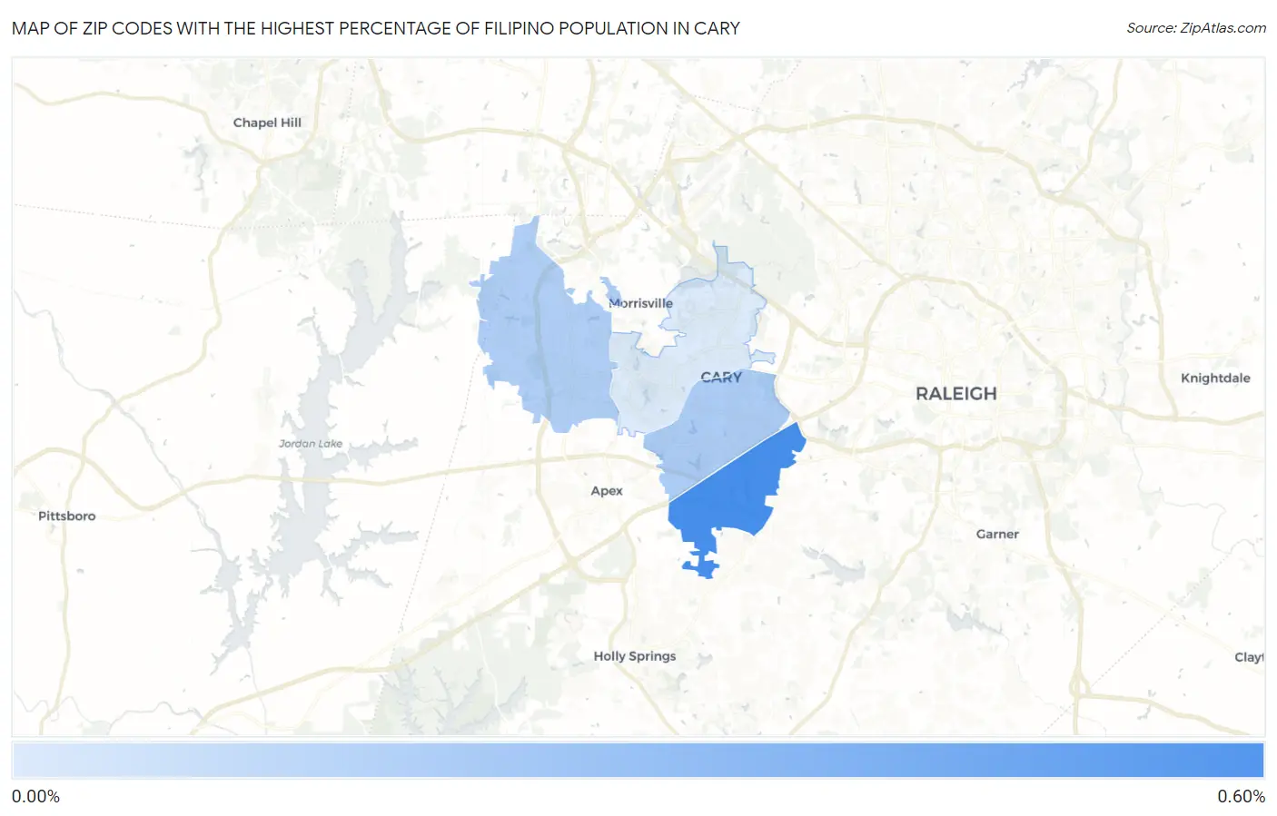 Zip Codes with the Highest Percentage of Filipino Population in Cary Map