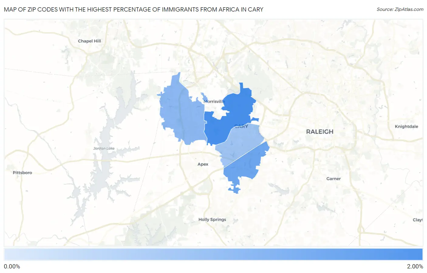 Zip Codes with the Highest Percentage of Immigrants from Africa in Cary Map