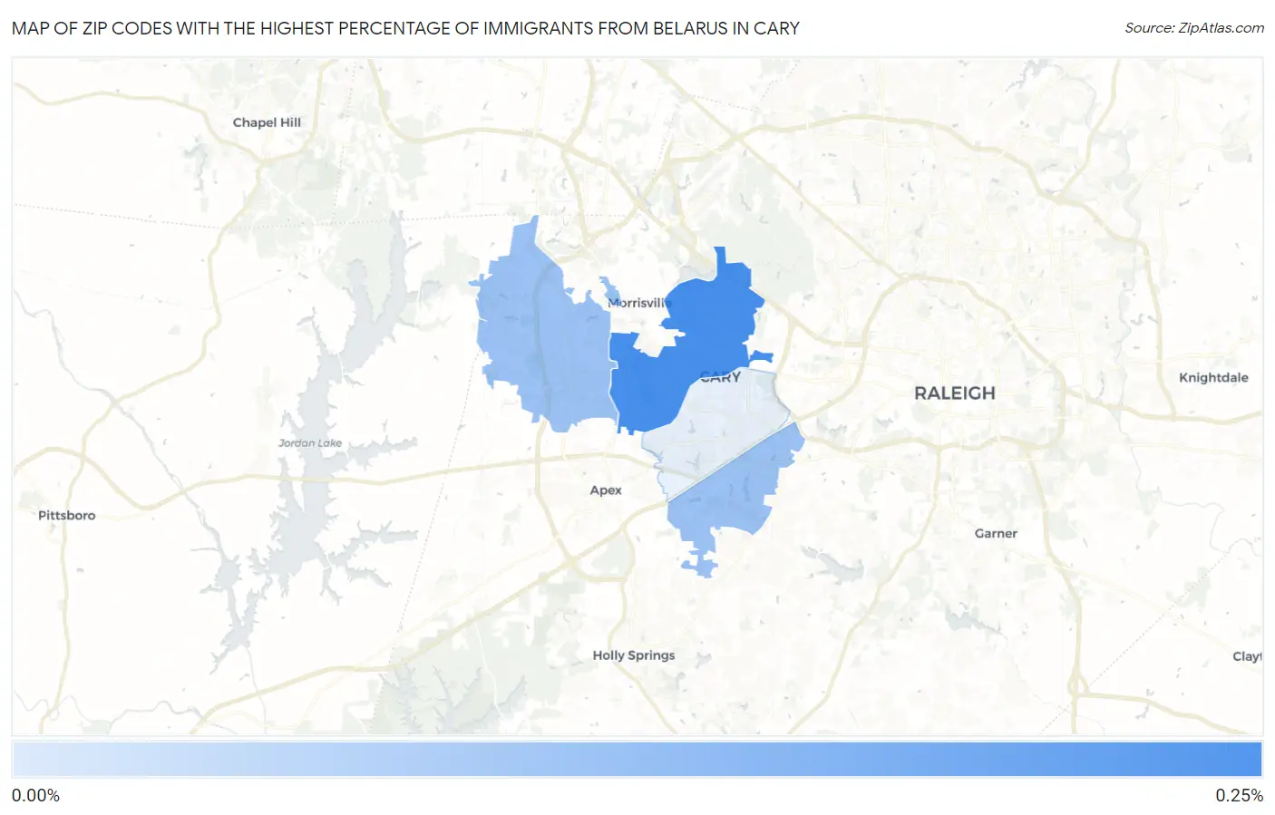 Zip Codes with the Highest Percentage of Immigrants from Belarus in Cary Map