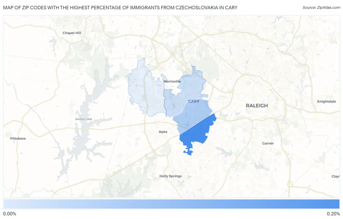 Zip Codes with the Highest Percentage of Immigrants from Czechoslovakia in Cary Map