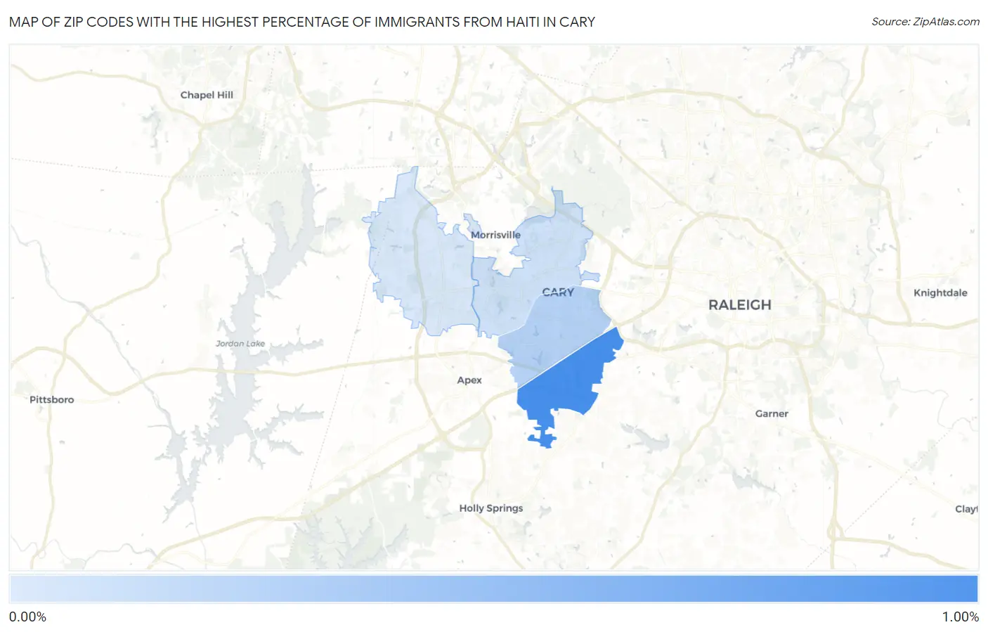 Zip Codes with the Highest Percentage of Immigrants from Haiti in Cary Map