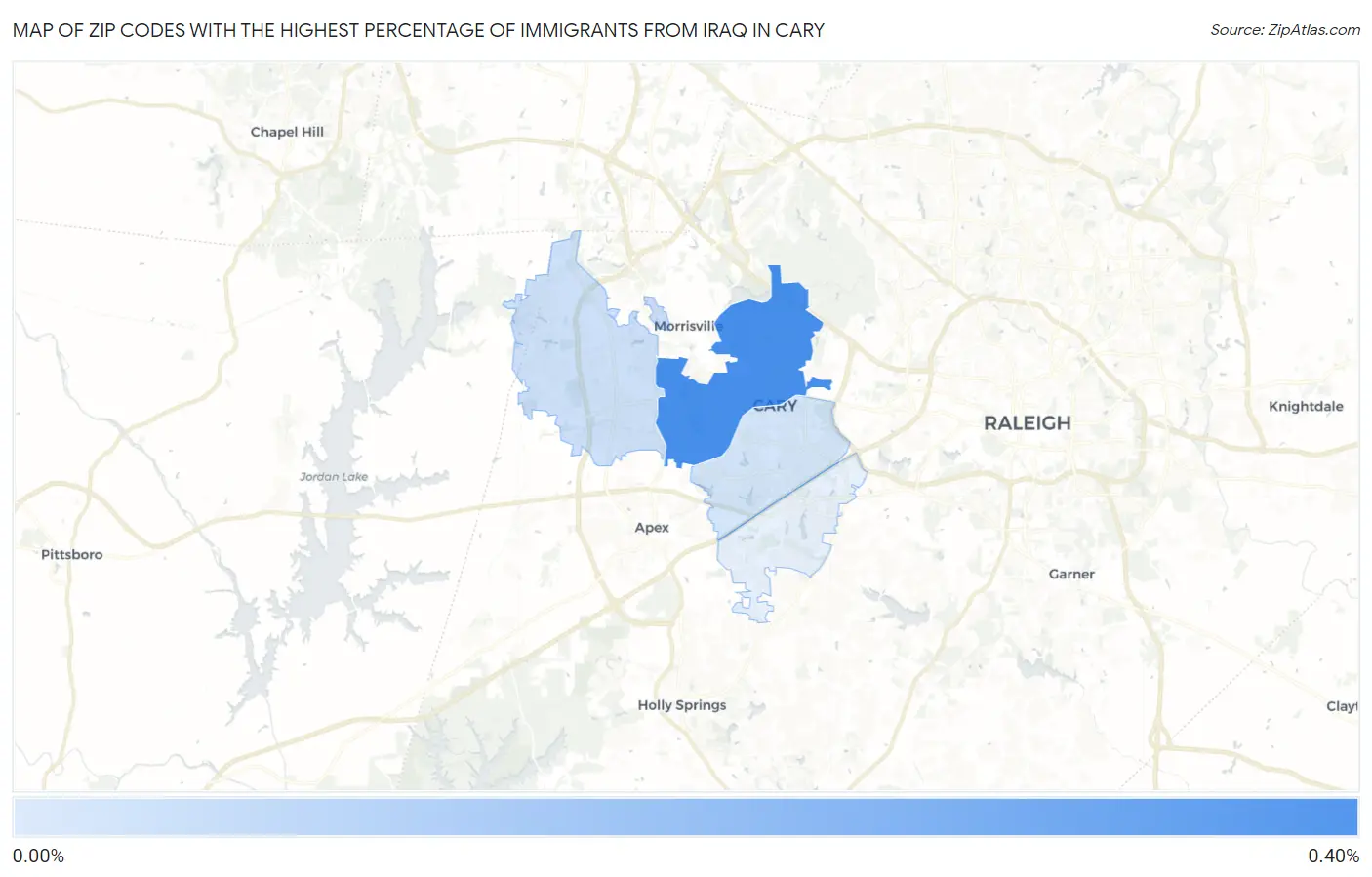 Zip Codes with the Highest Percentage of Immigrants from Iraq in Cary Map