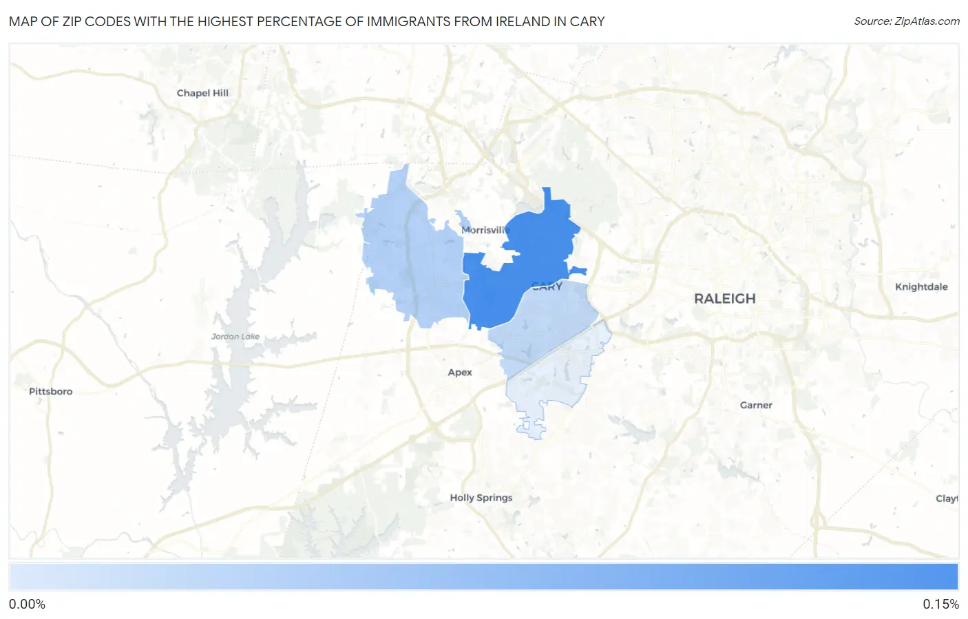 Zip Codes with the Highest Percentage of Immigrants from Ireland in Cary Map