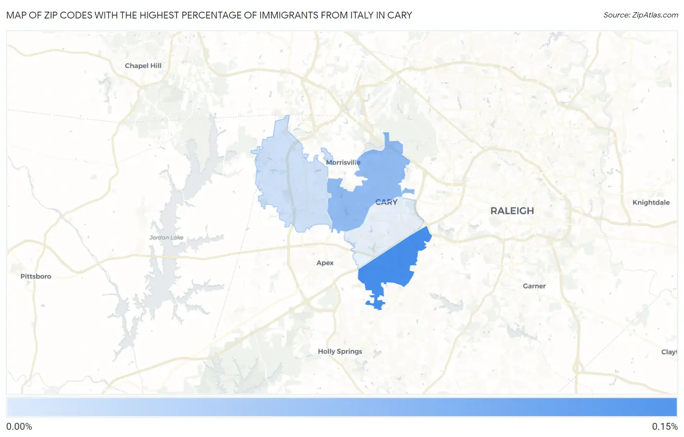 Zip Codes with the Highest Percentage of Immigrants from Italy in Cary Map
