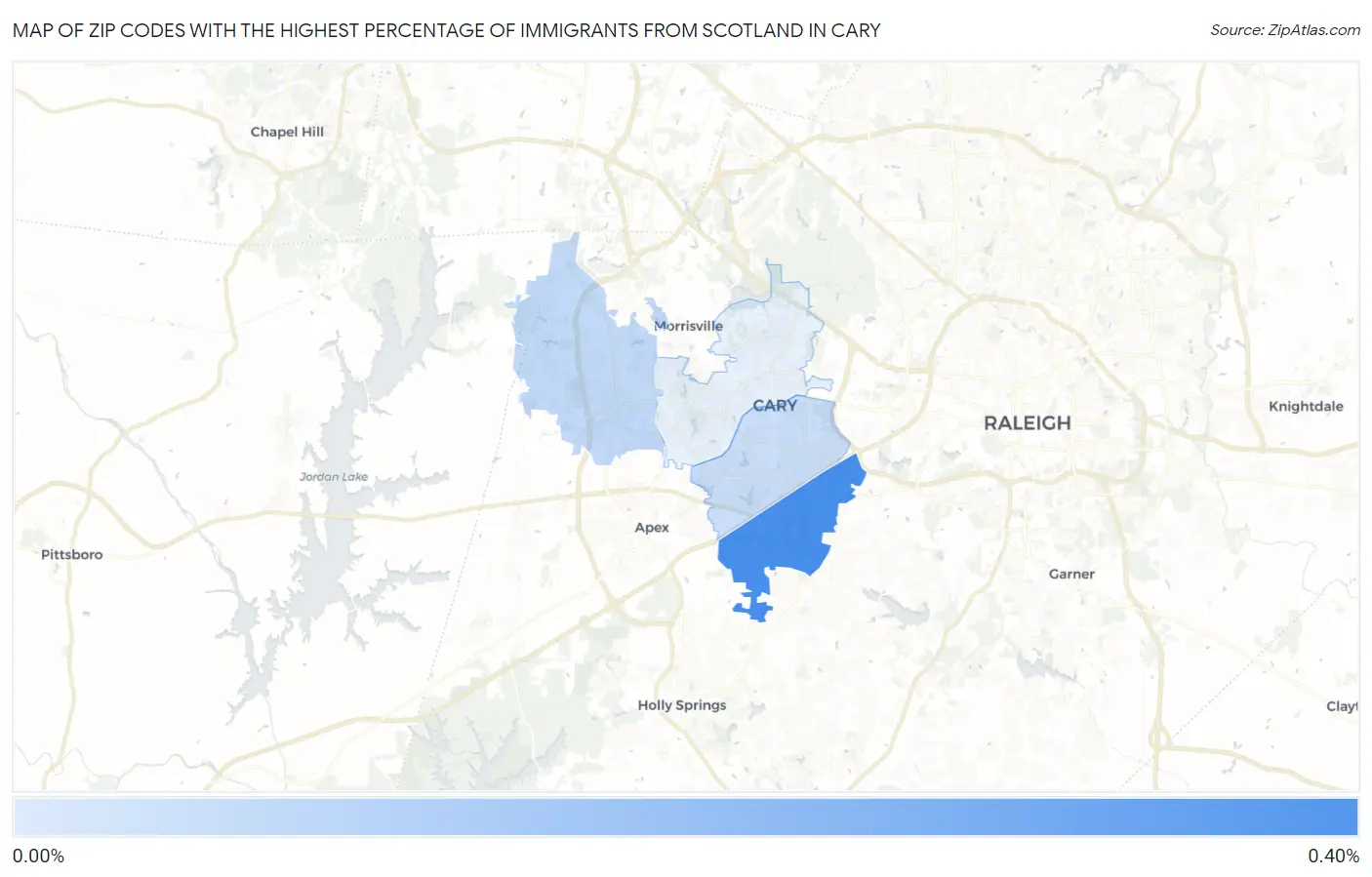 Zip Codes with the Highest Percentage of Immigrants from Scotland in Cary Map
