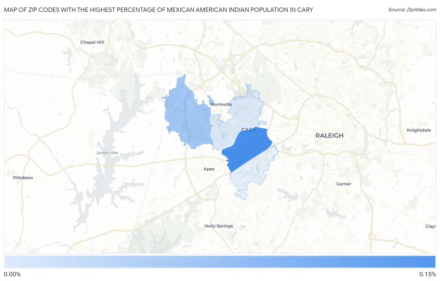 Zip Codes with the Highest Percentage of Mexican American Indian Population in Cary Map