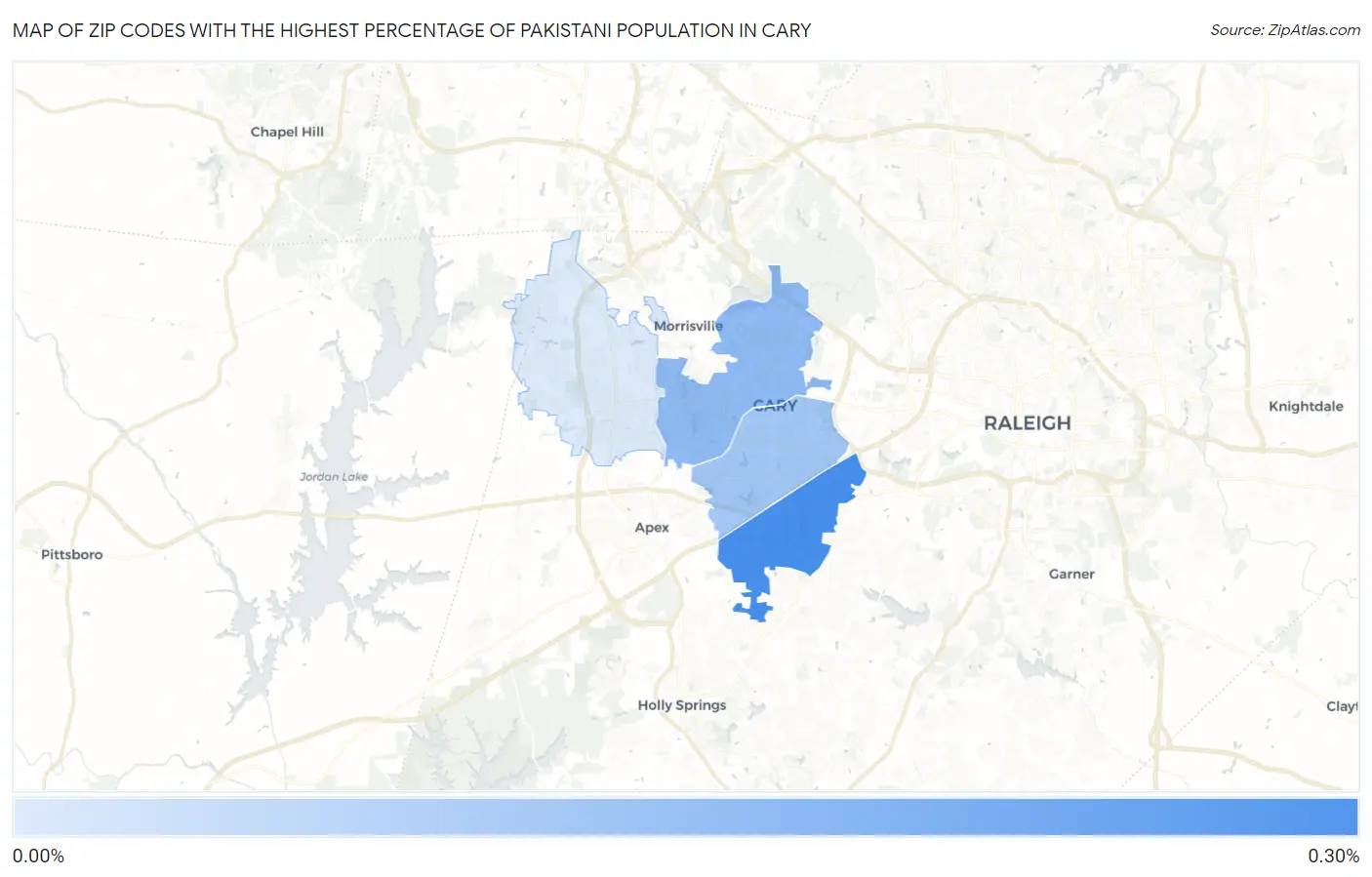 Zip Codes with the Highest Percentage of Pakistani Population in Cary Map