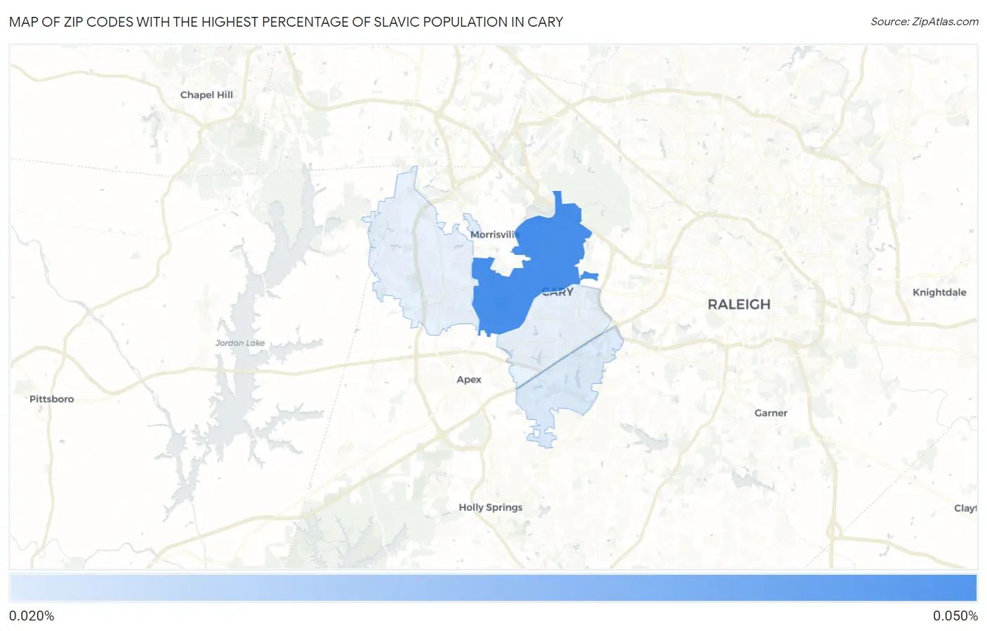 Zip Codes with the Highest Percentage of Slavic Population in Cary Map