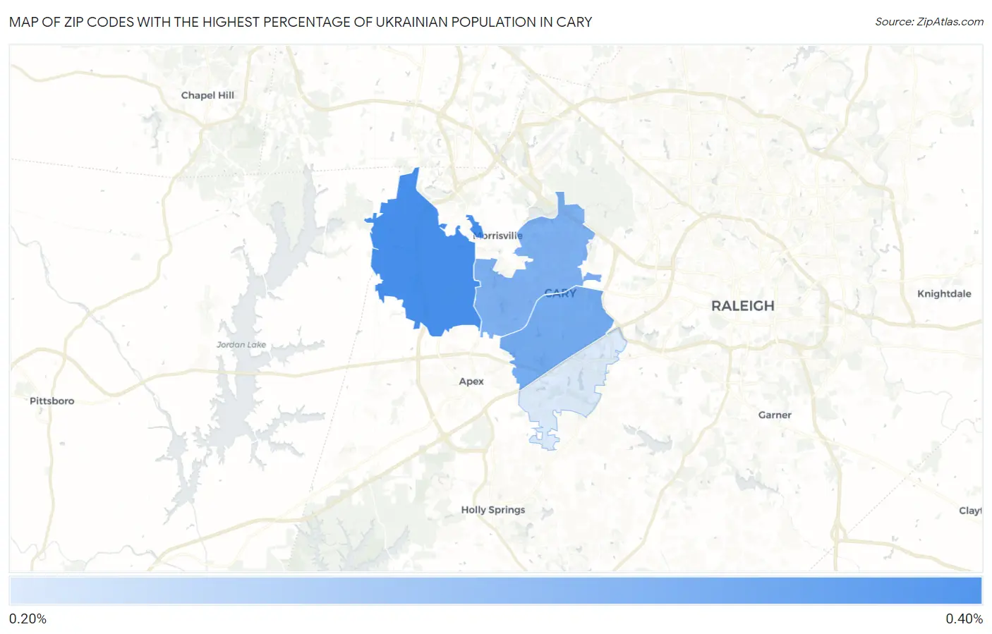 Zip Codes with the Highest Percentage of Ukrainian Population in Cary Map