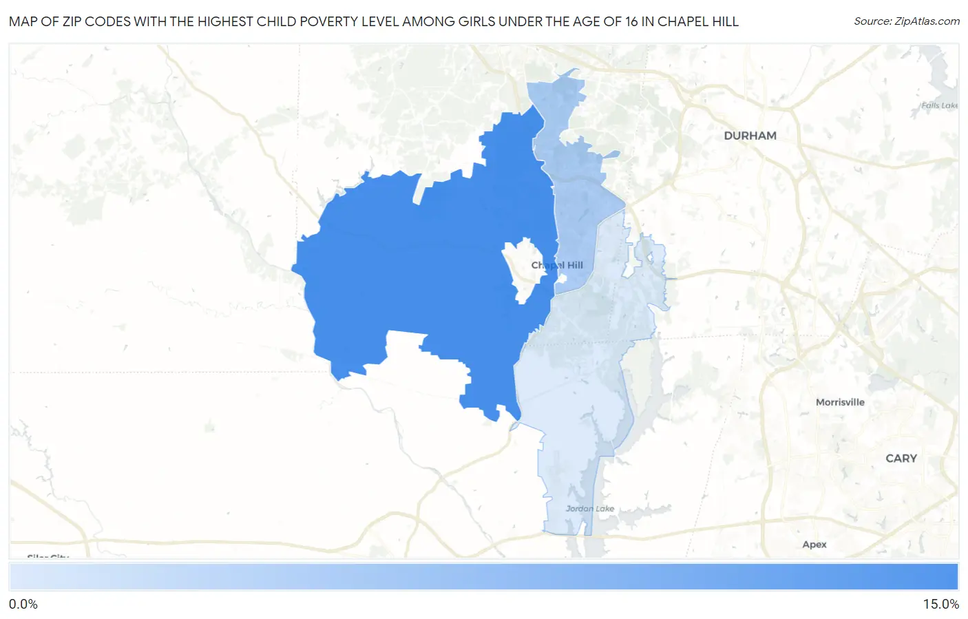 Zip Codes with the Highest Child Poverty Level Among Girls Under the Age of 16 in Chapel Hill Map